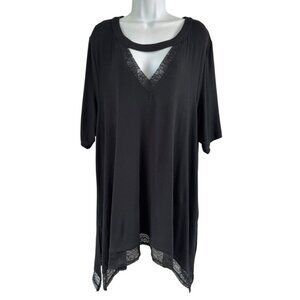 Torrid 4 Super Soft Knit Tee Shirt Black Cut Out Neck Lace Hem Sharkbite Hem NEW